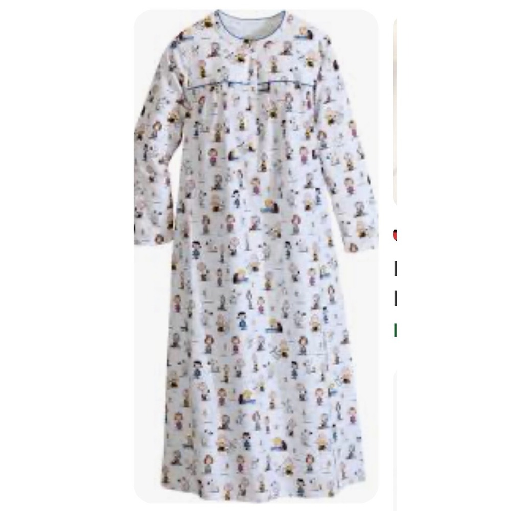 Peanuts Snoopy Charlie Brown 100% Cotton Long‎ Sleeve Nightgown Dress Womens M